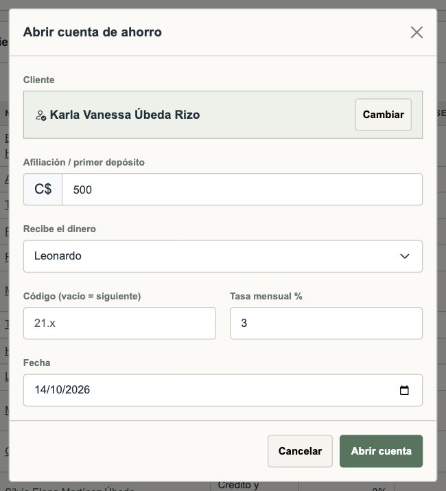Ventana para abrir una cuenta de ahorro