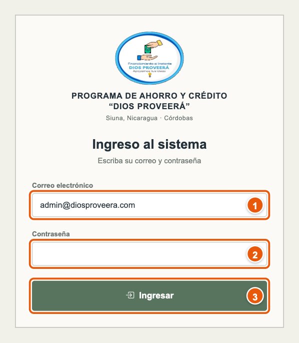 Pantalla de ingreso al sistema